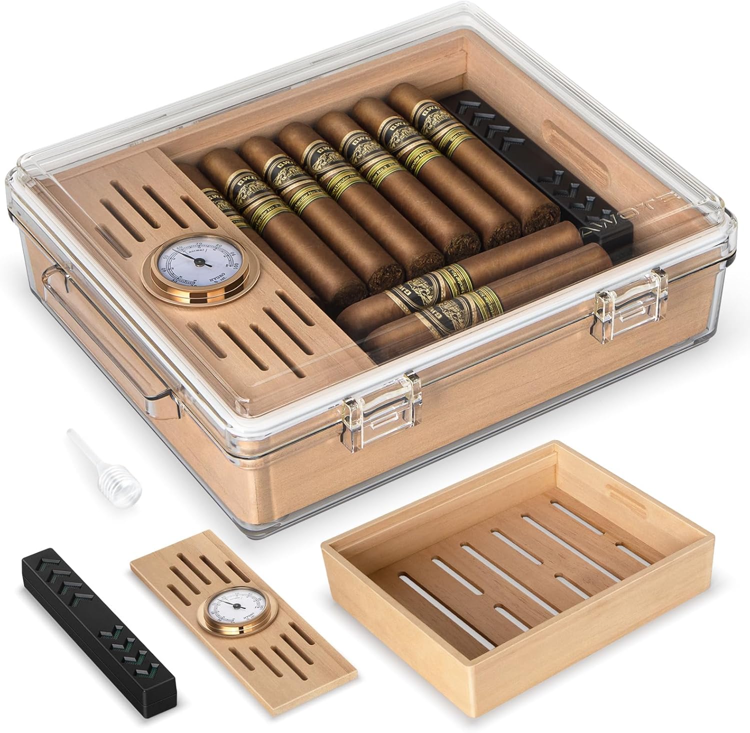 Home Fragrance Maple Walnut - Acrylic Cigar Humidor, Box with Hygrometer,