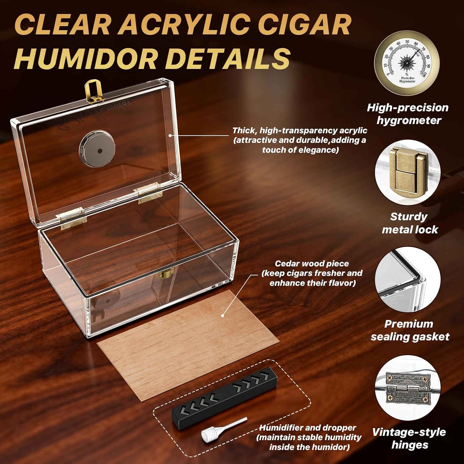 Acrylic Desktop Cigar Humidor  - Home Fragrance Maple Walnut recension och pris