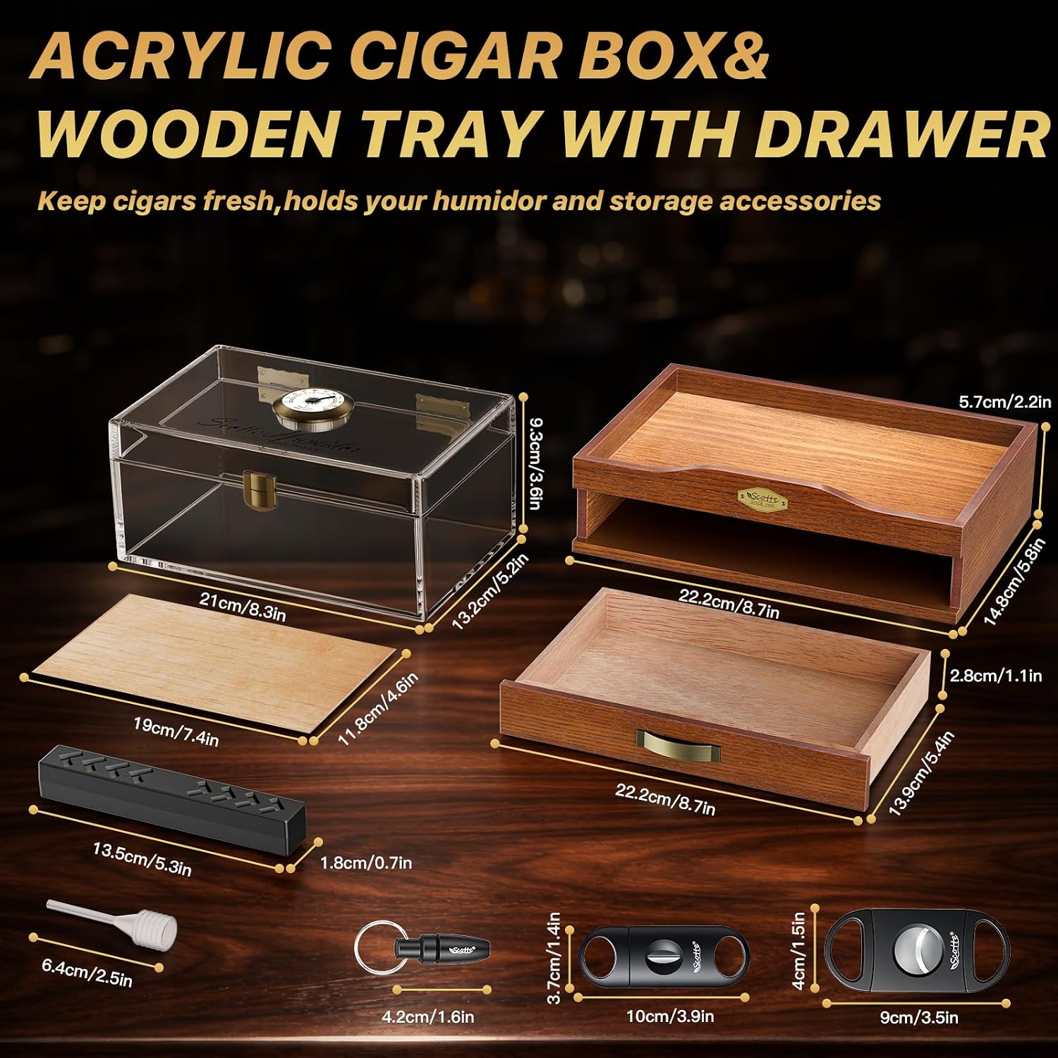 Acrylic Desktop Cigar Humidor  - Home Fragrance Maple Walnut recension och pris