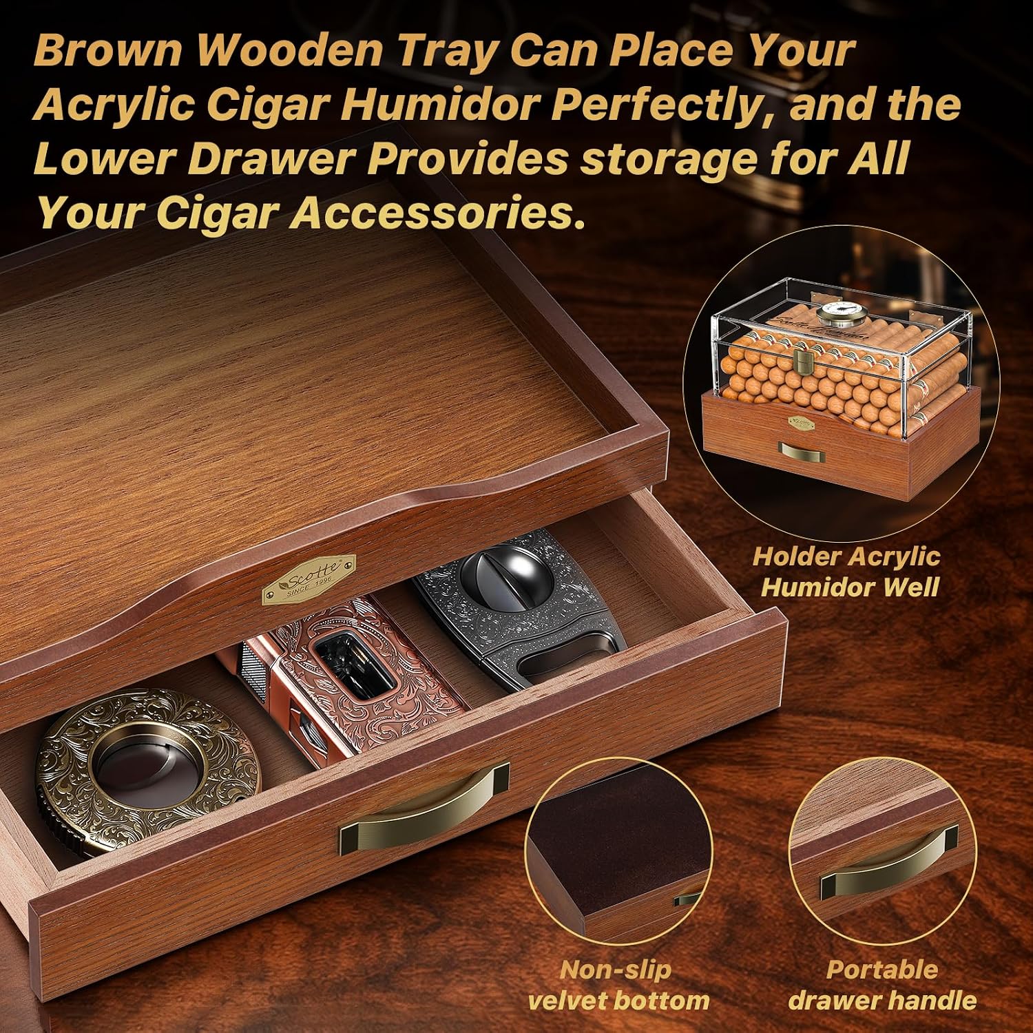 Acrylic Desktop Cigar Humidor  - Home Fragrance Maple Walnut recension och pris