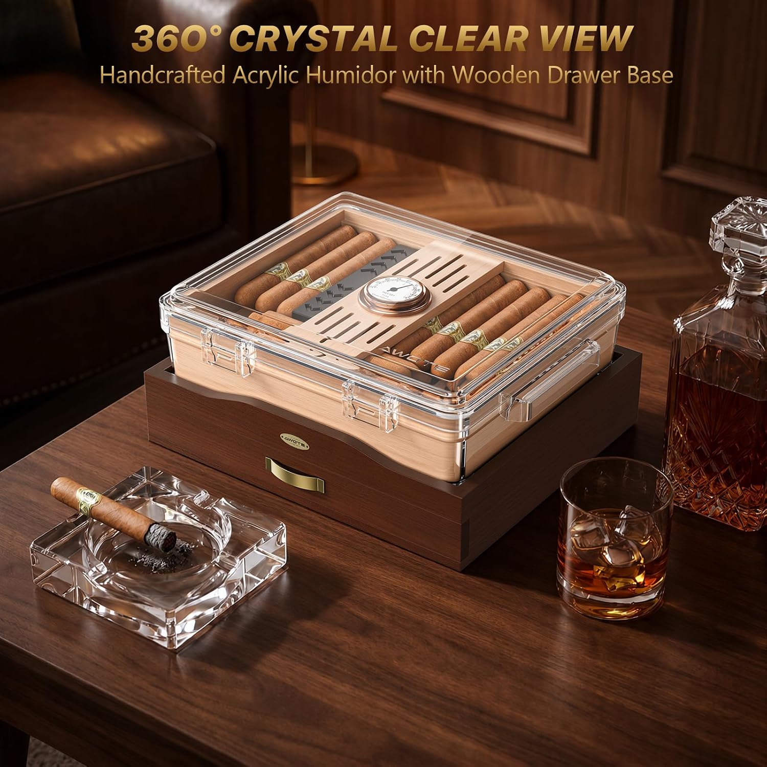 Acrylic Cigar Humidor Box, Des - Home Fragrance Maple Walnut recension och pris
