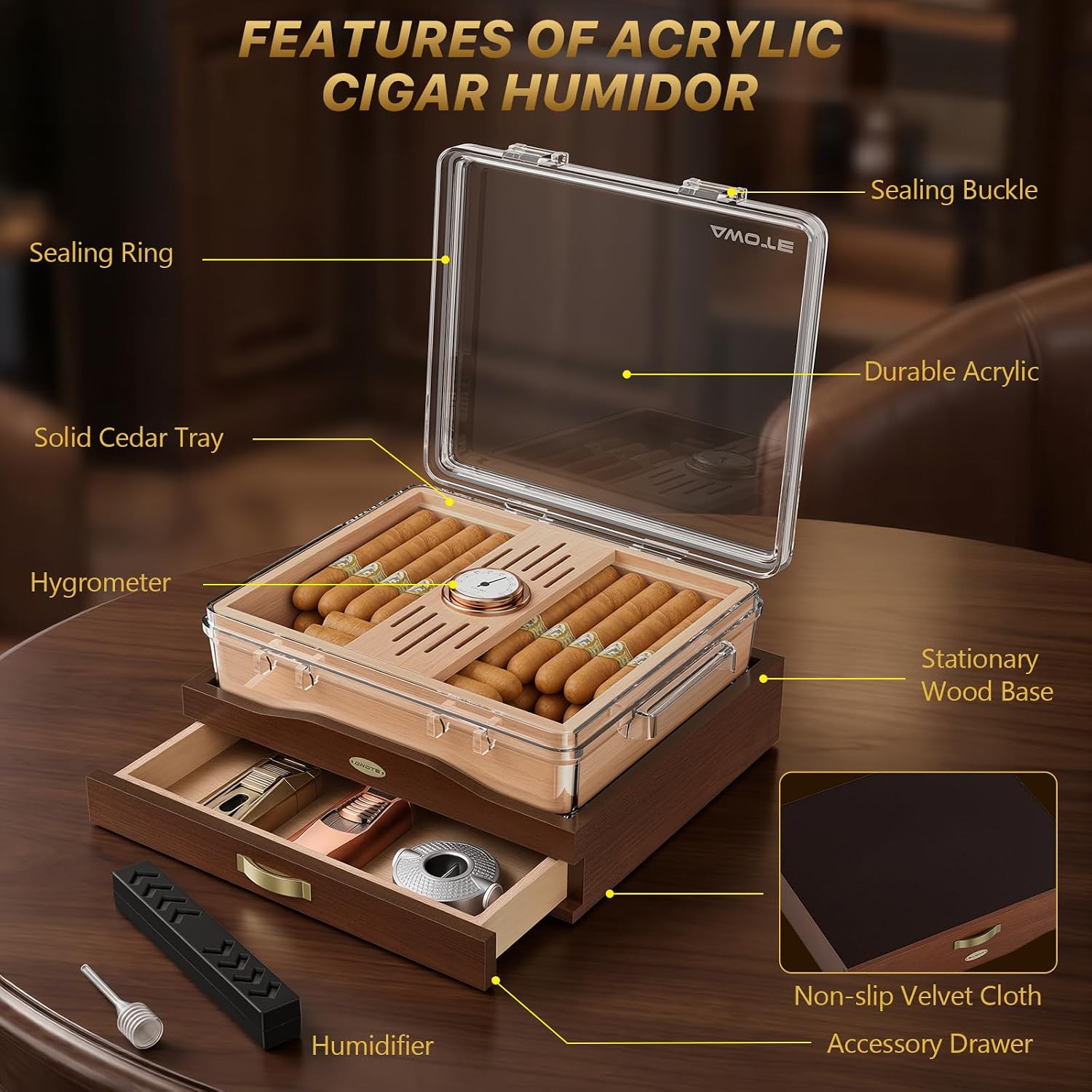 Acrylic Cigar Humidor Box, Des - Home Fragrance Maple Walnut recension och pris