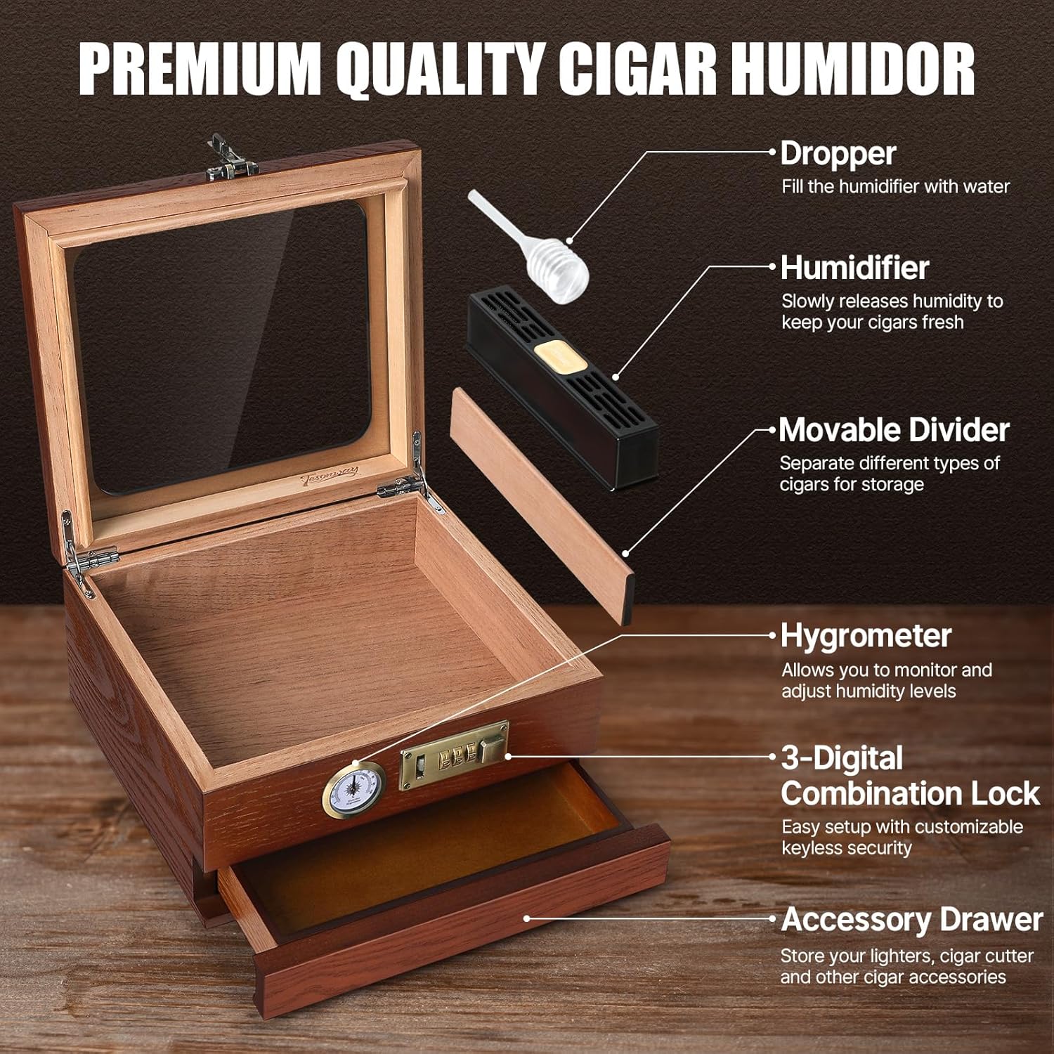 Cigar Humidor, Cedar Wood Ciga - Home Fragrance Maple Walnut recension och pris